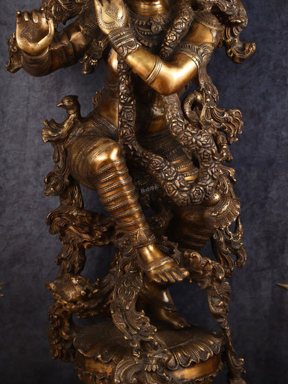 Handcrafted Large Lord Krishna Brass Sculpture - 43 inch/3.75 feet