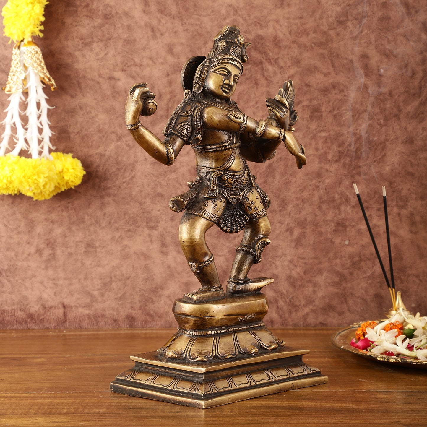 Pure Brass Dancing Shiva with Four Arms Statue - 14"