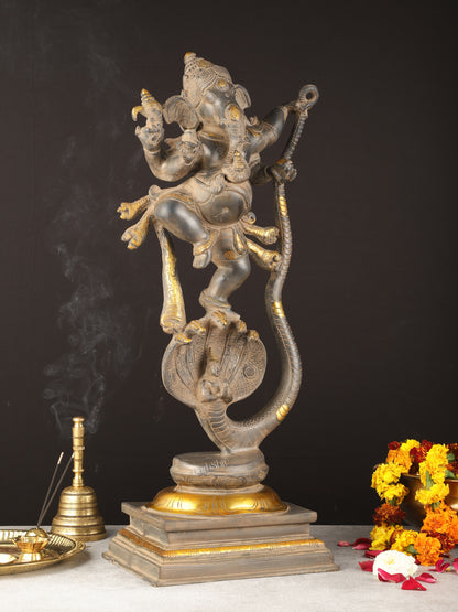 Brass Ganapathi Dancing on Snake 26"