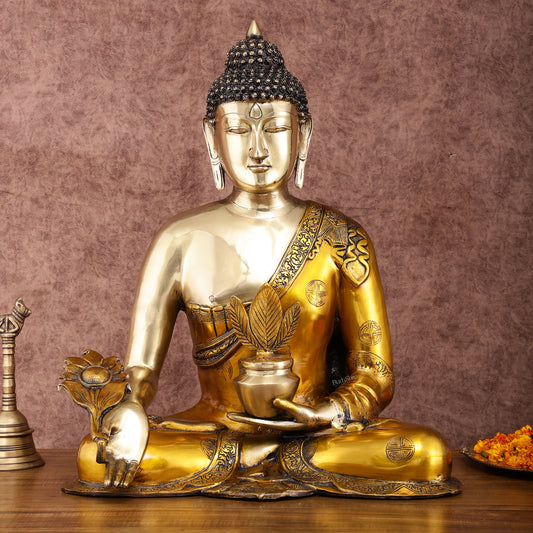 Pure Brass Medicine Healing Buddha Statue 23"