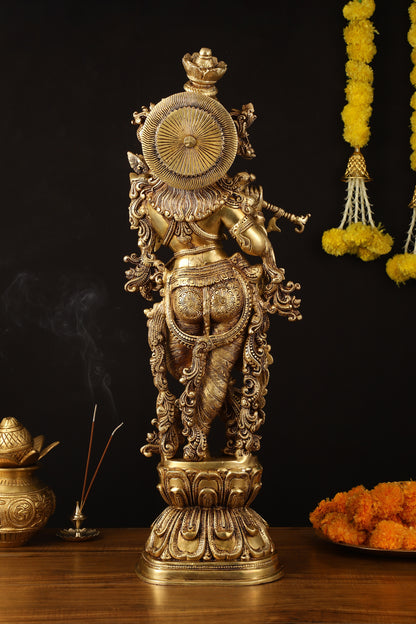 Brass Superfine Krishna Statue - 30" Height, Exquisite Craftsmanship