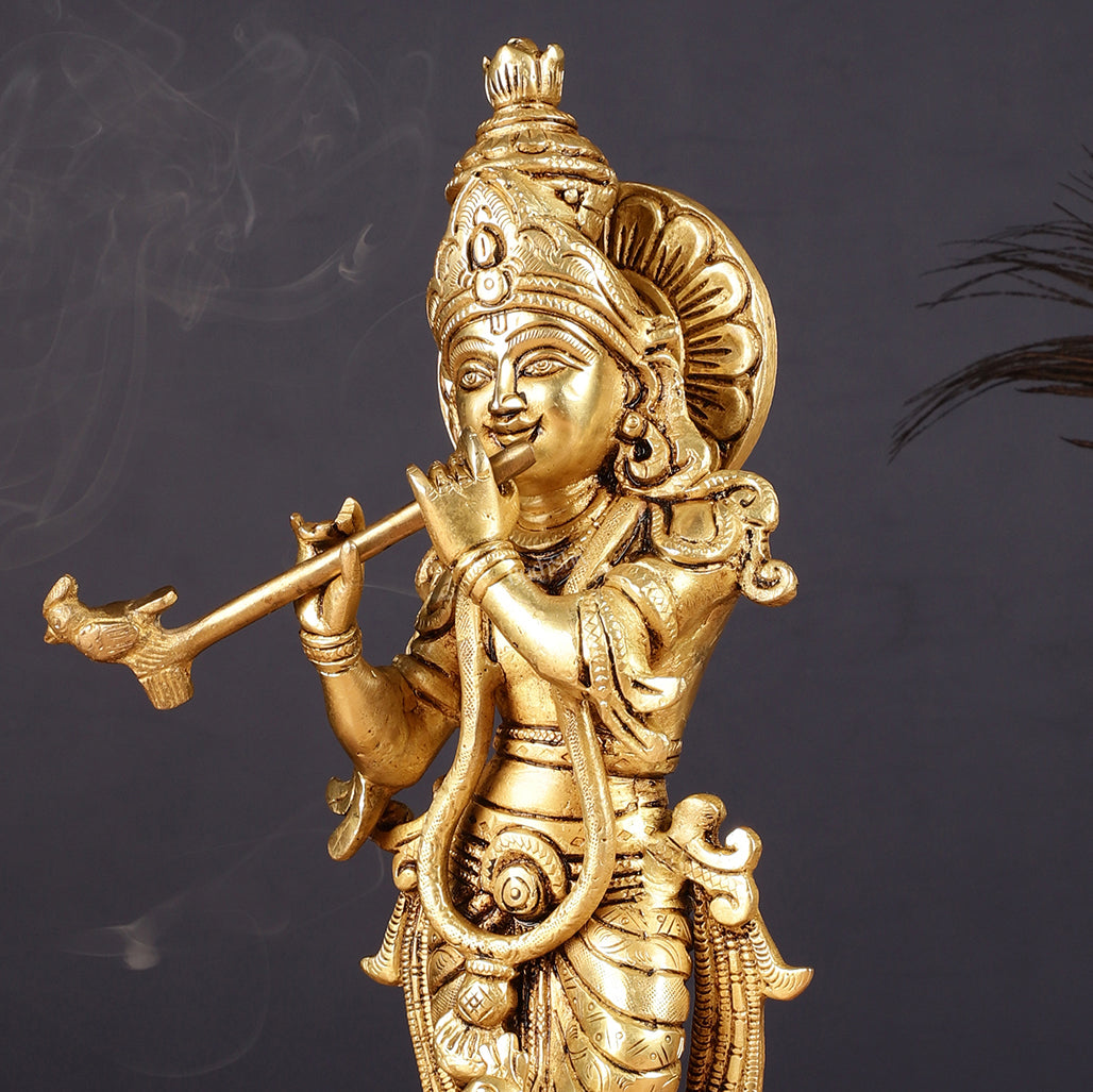 Antique Brass Lord Krishna Idol | Height 12.5 inch