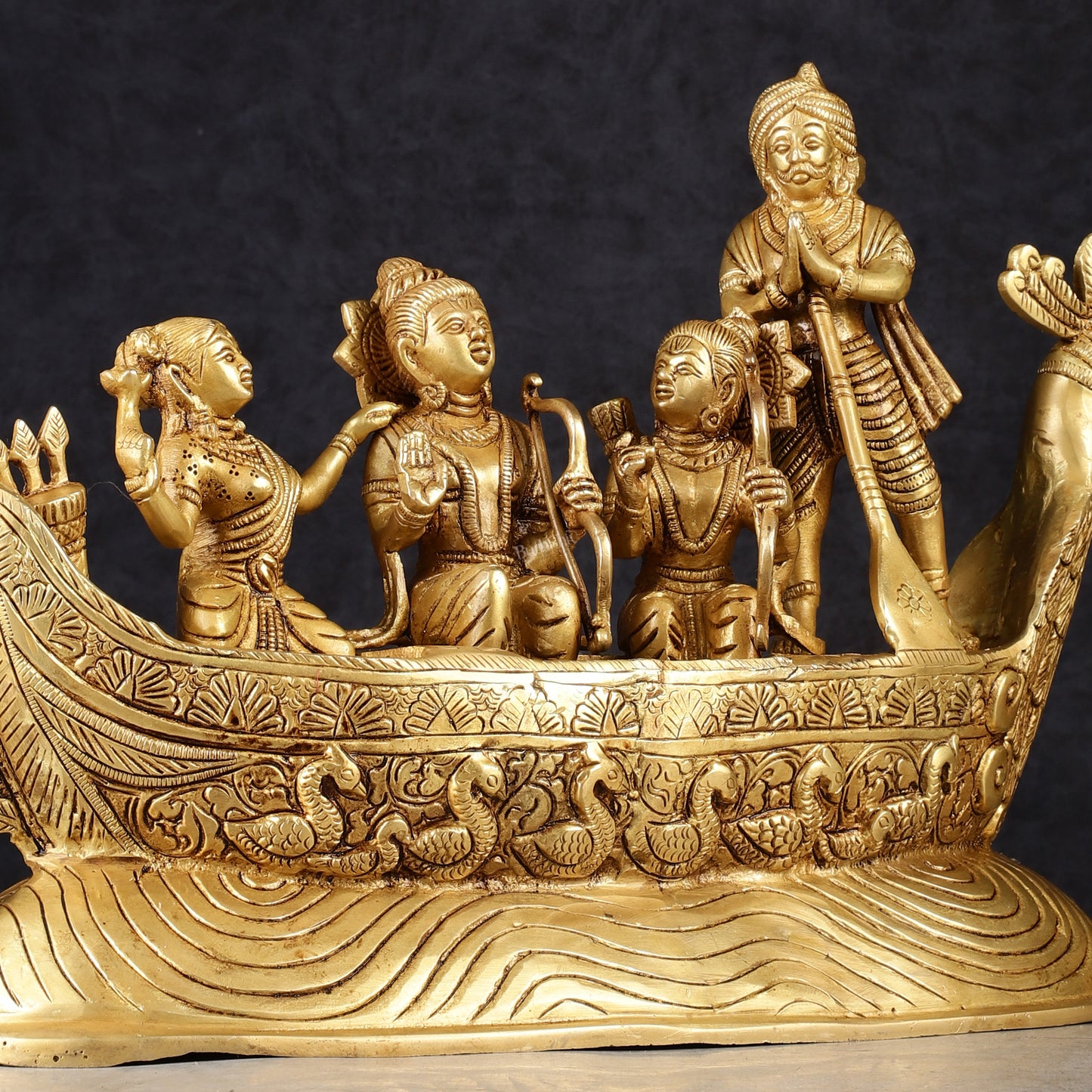 Lord Rama, Sita, and Lakshmana Statue with Kevat on boat brass statue