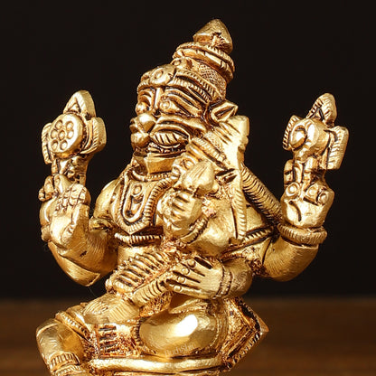 Brass Superfine Narsimha Lakshmi Small Idol - 3" Divine Sculpture