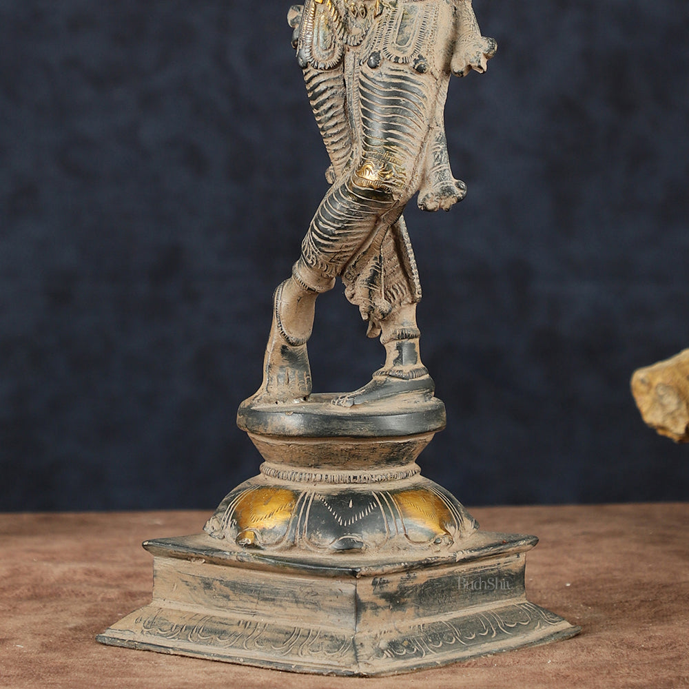 Krishna Pure Brass Statue with Sand Patina Finish – 14 Inches