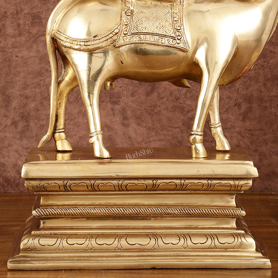 Brass Venugopal Krishna Seated on Cow Statue - 21"