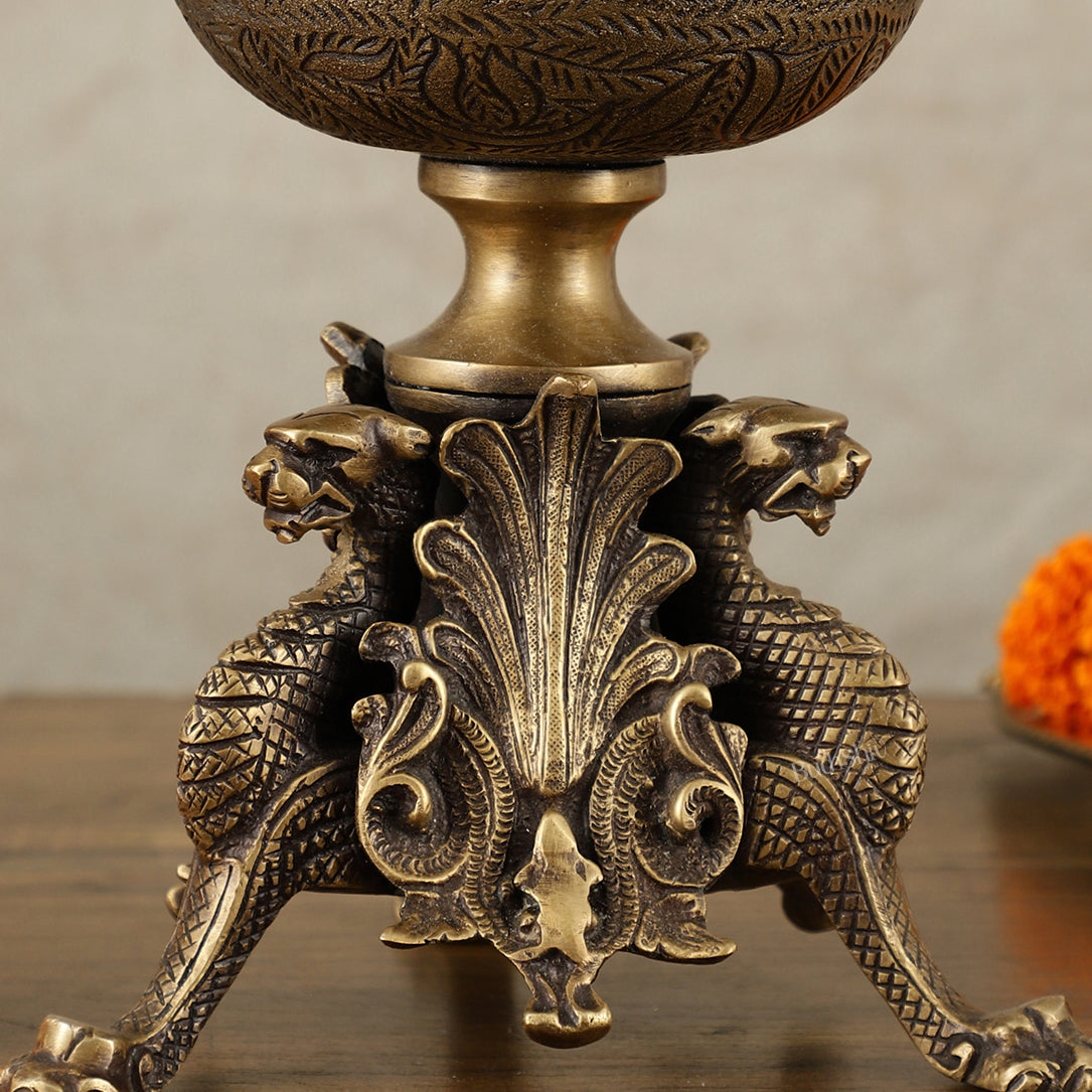 Brass Multi-Purpose Bowl with Yali Lion Stand | 8"