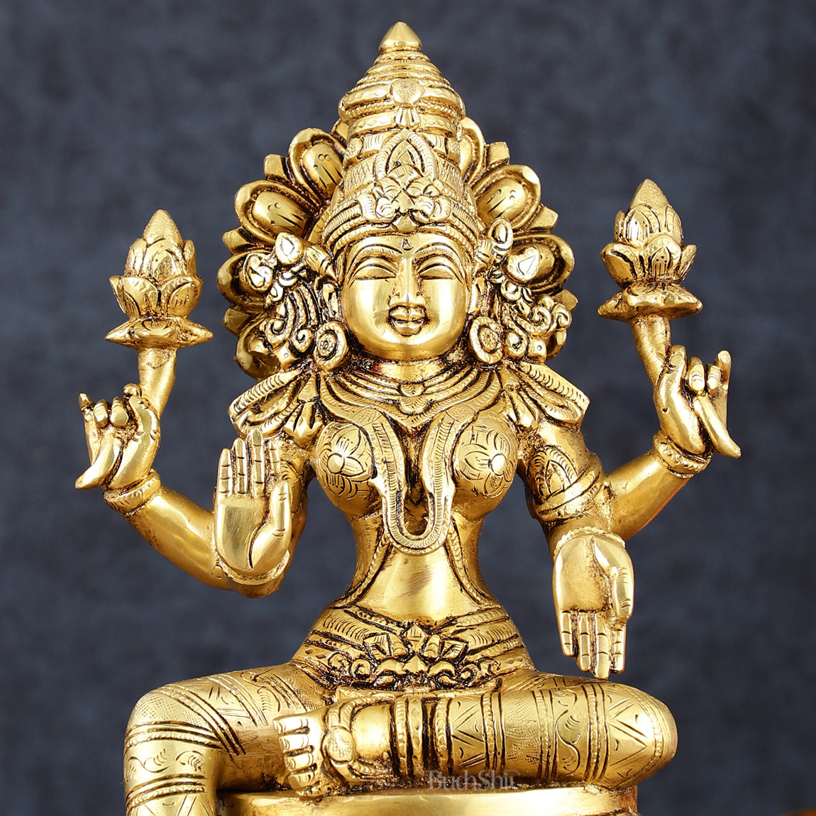 Brass Superfine Goddess Lakshmi Statue – 10.5" Height, Finely Detailed