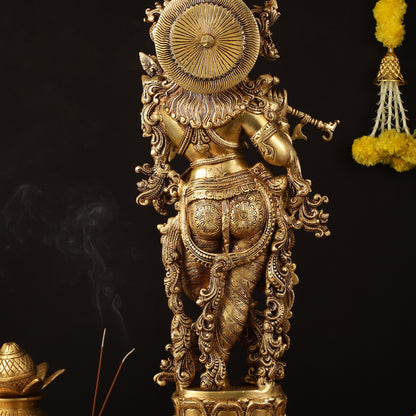 Brass Superfine Krishna Statue - 30" Height, Exquisite Craftsmanship