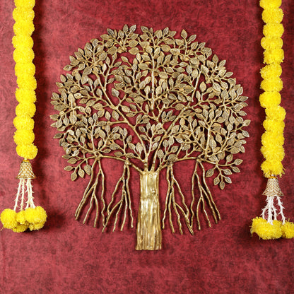 Pure Brass Superfine Wall Hanging Kalpavriksha Bodhi Tree with Hanging Roots 24"