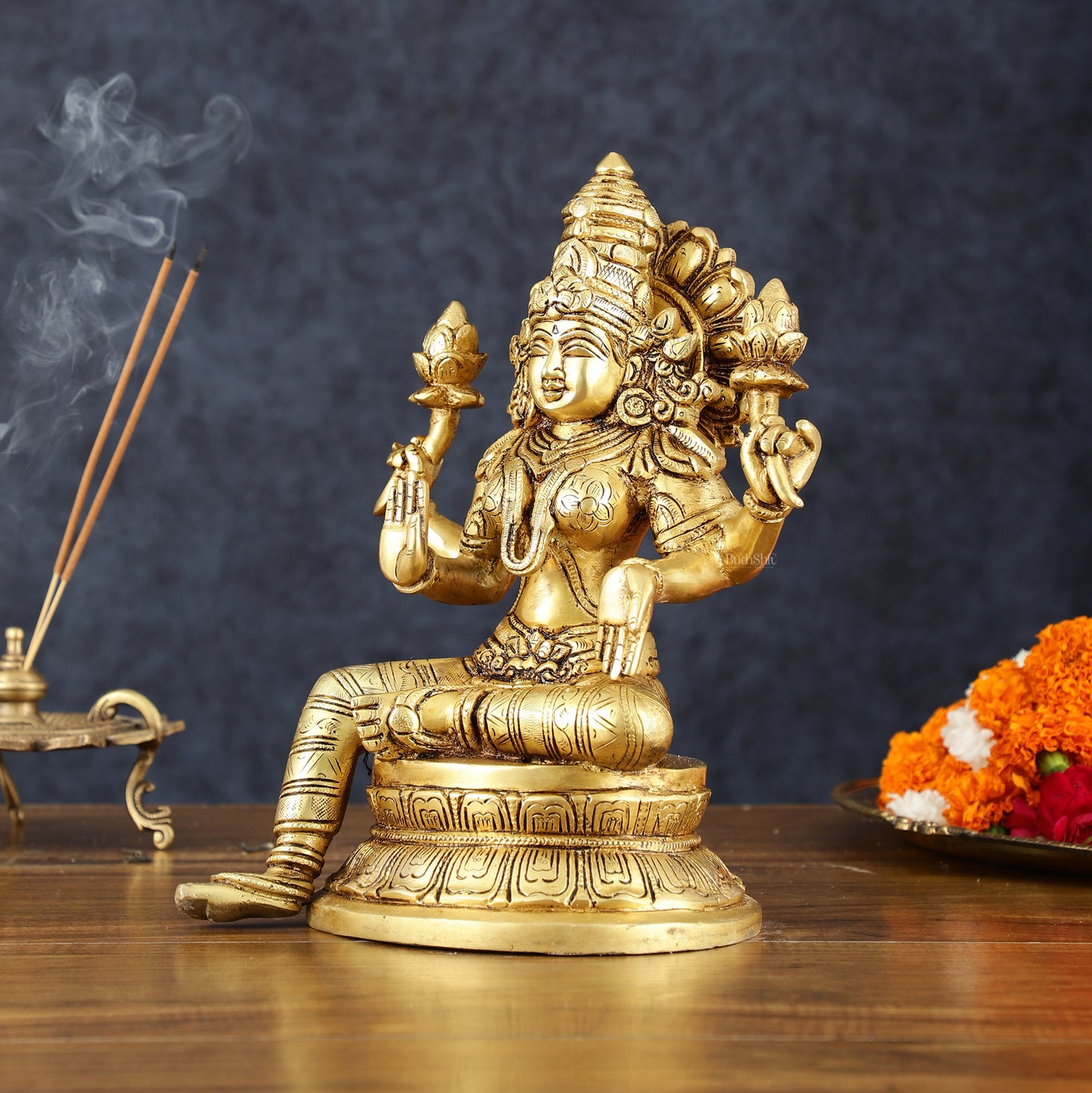 Brass Superfine Goddess Lakshmi Statue – 10.5" Height, Finely Detailed