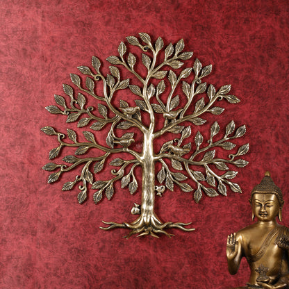 Brass Kalpavriksha Tree with birds wall hanging 20 inch