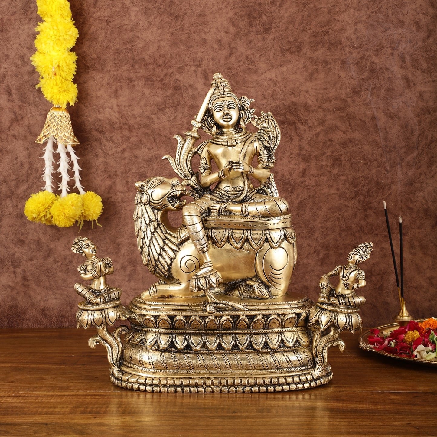 Brass Tara Devi Seated on a Lion Idol - The Great Himalayan Goddess