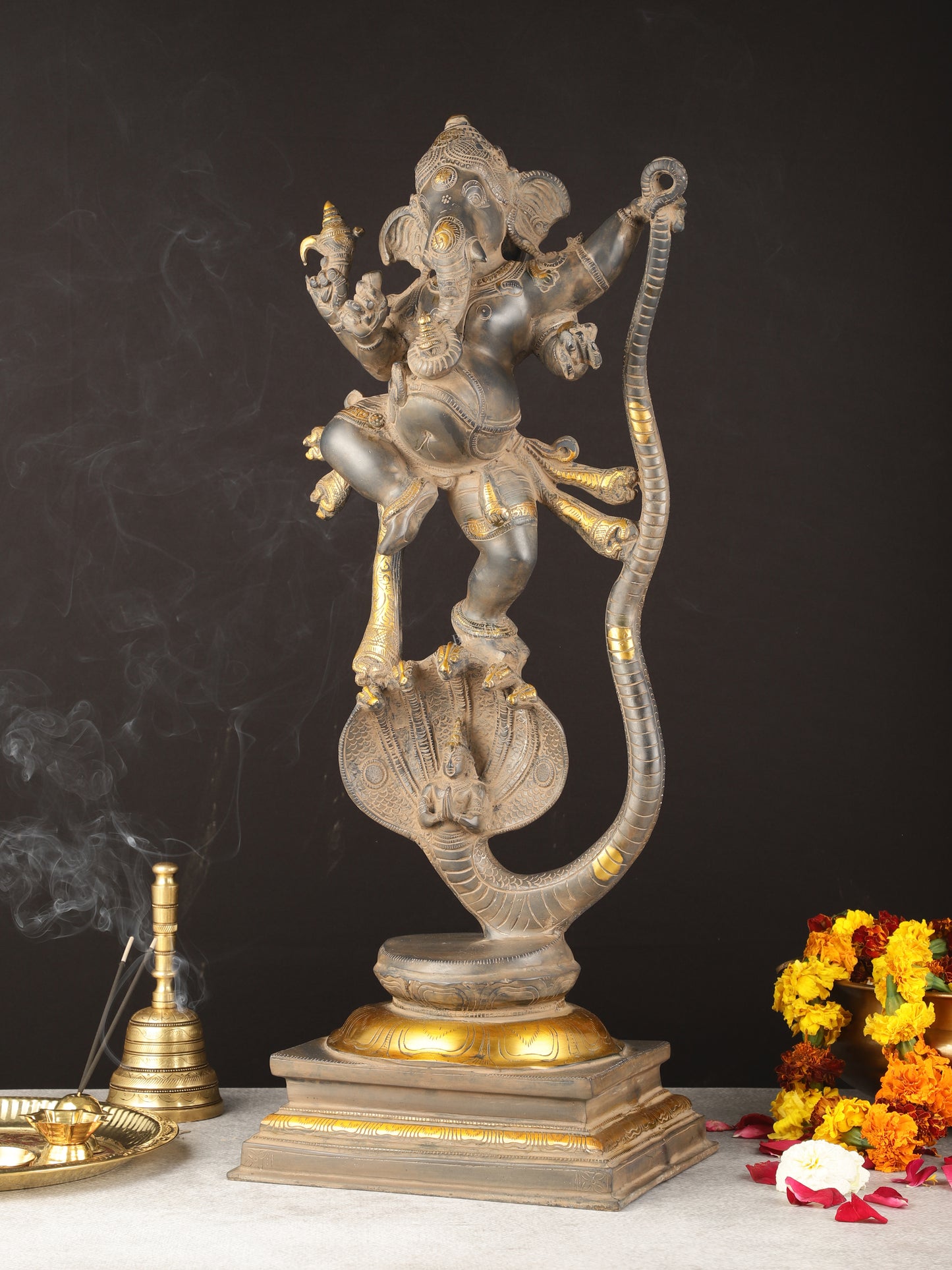 Brass Ganapathi Dancing on Snake 26"