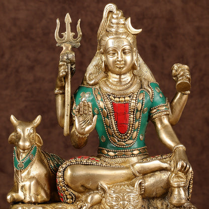 Brass Shiva statue with nandi 9 " meenakari