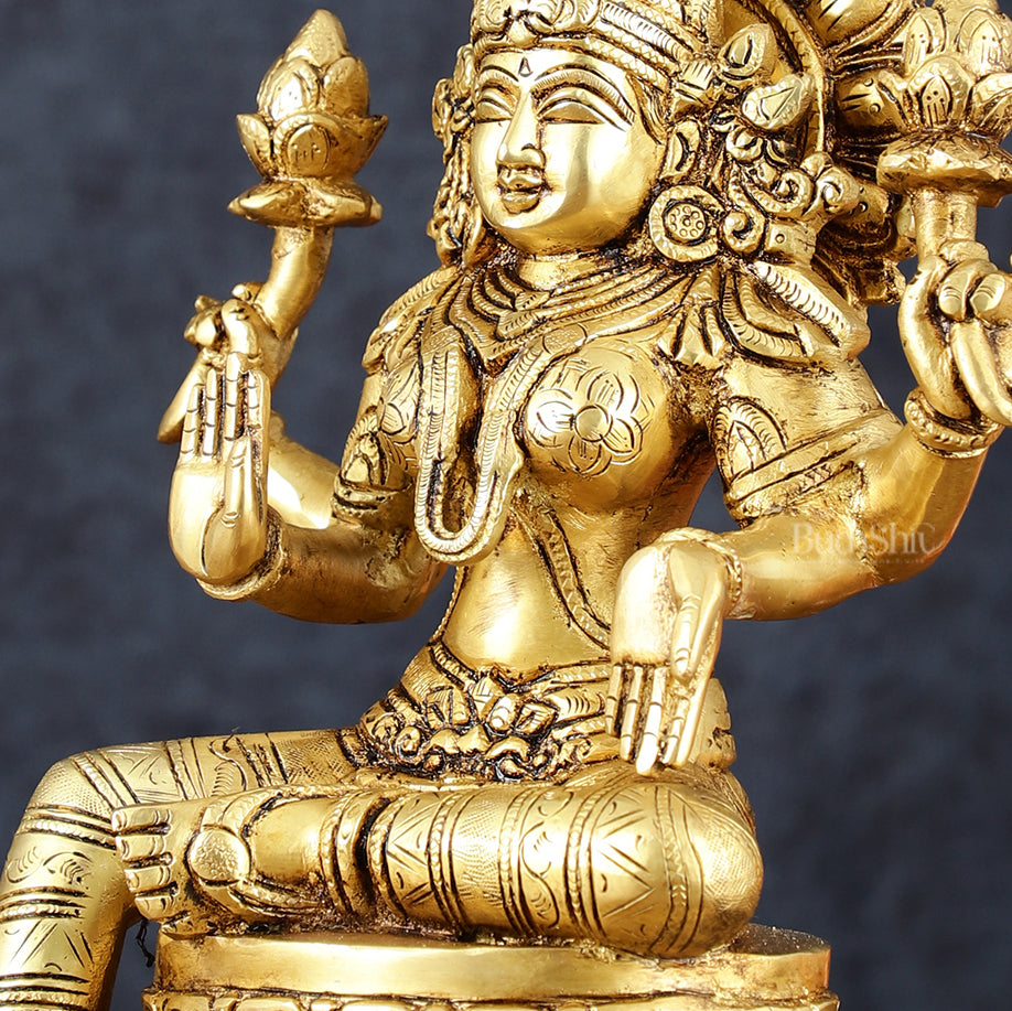 Brass Superfine Goddess Lakshmi Statue – 10.5" Height, Finely Detailed