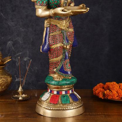 Brass Deep Lakshmi Pavaai Villaku with Intricate Stonework, 23" Height, 10 kgs