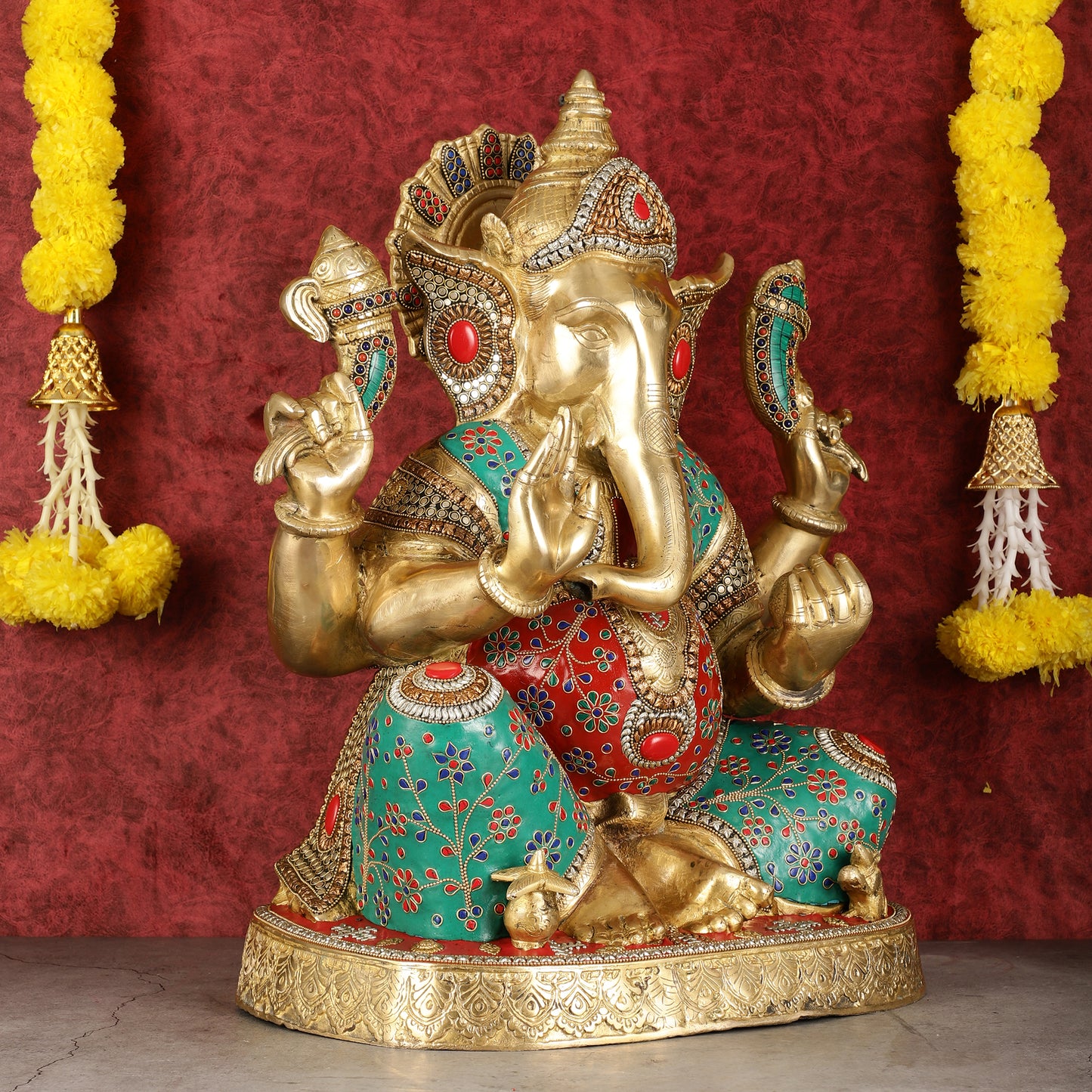 Pure Brass Right-Side Trunk Ganapati Statue - 22-Inch