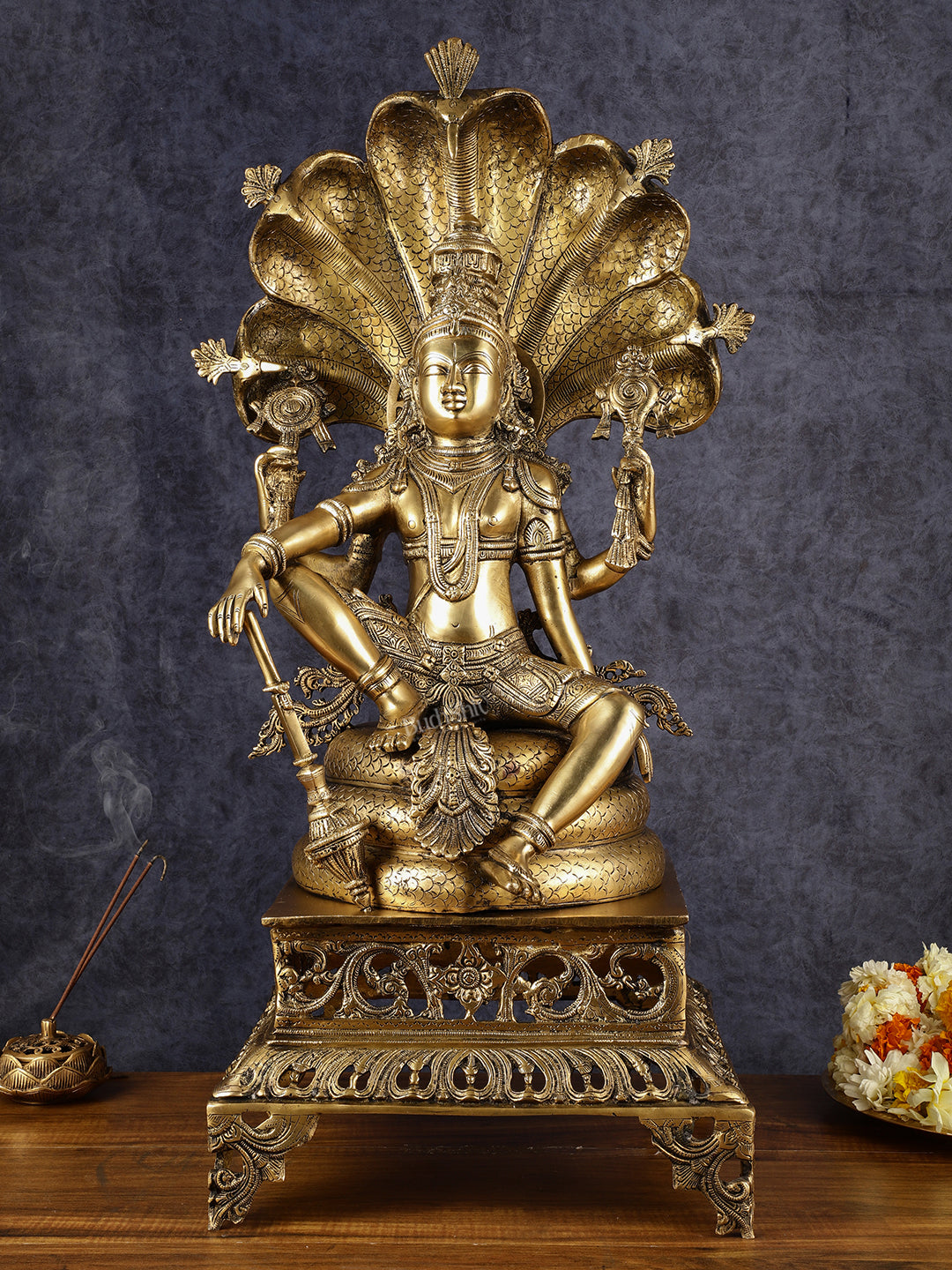 Brass large sitting Lord Vishnu Sculpture | 28 inch