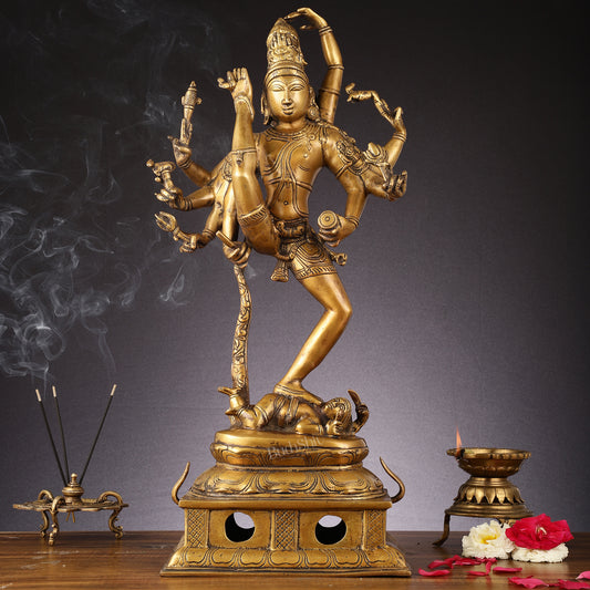 Urdhava Tandava Antique 26-Inch Brass Tripurantaka Lord Shiva Statue