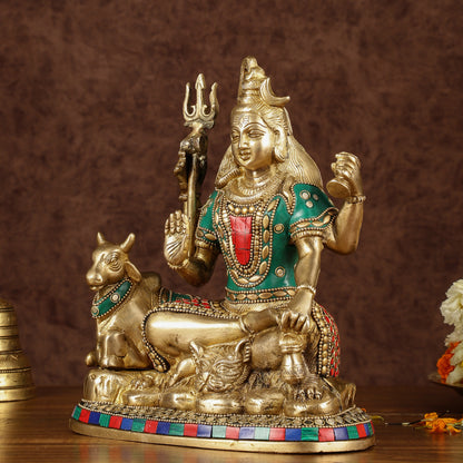 Brass Shiva statue with nandi 9 " meenakari
