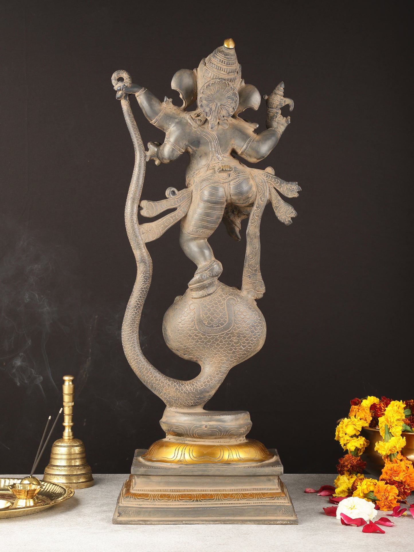 Brass Ganapathi Dancing on Snake 26"