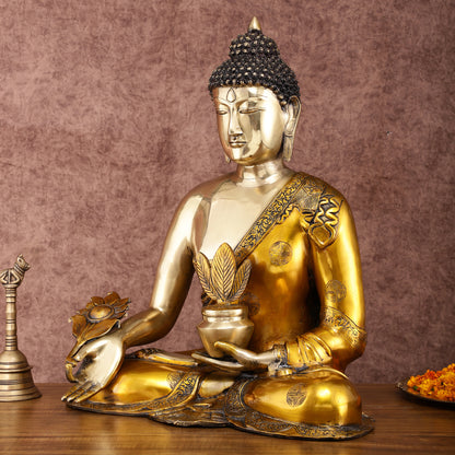 Pure Brass Medicine Healing Buddha Statue 23"