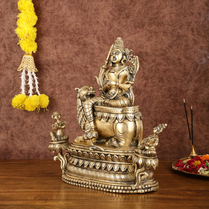 Brass Tara Devi Seated on a Lion Idol - The Great Himalayan Goddess