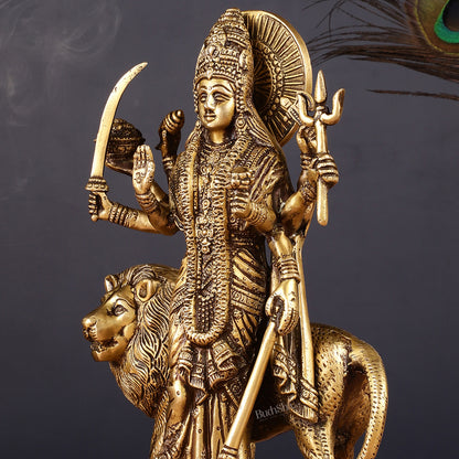 Brass Standing Durga Lion Right Armed Idol - 10.5"