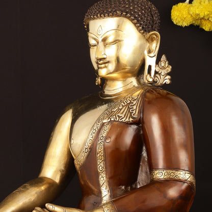 Pure Brass Buddha in Bhumisparsha Mudra Statue - 21" | Dual Tone Elegance