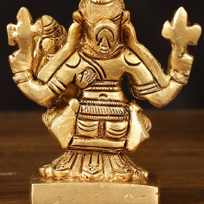 Brass Superfine Narsimha Lakshmi Small Idol - 3" Divine Sculpture