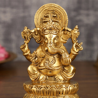 Brass Ganesha and Lakshmi Statues | 6 Inch