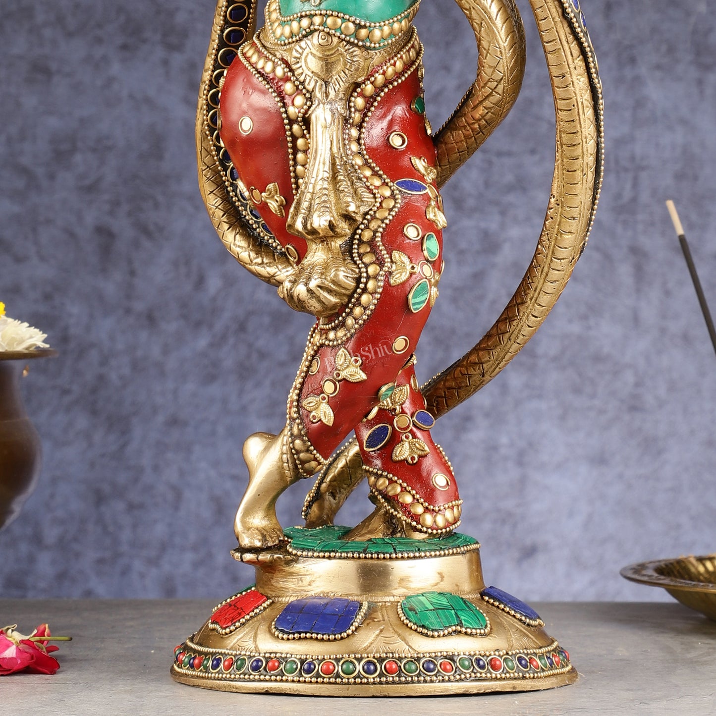 Pure Brass Krishna Surrenders to Kaliya naag Idol 15"