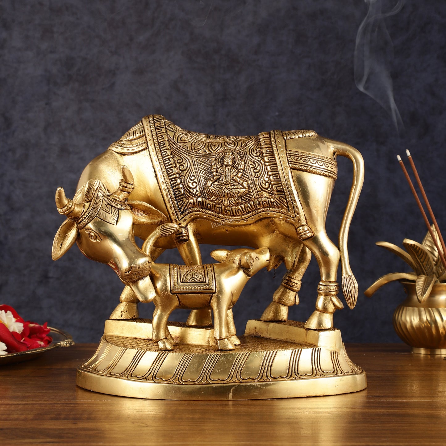 Pure Brass Superfine Kamdhenu Cow with Calf - 10"