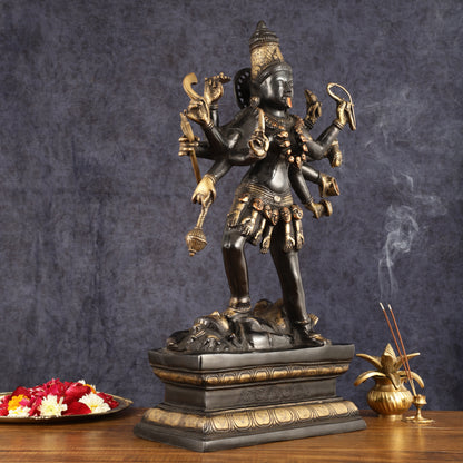 Pure Brass Kali Mata Statue - 25 Inch, 10 Arms, Black Edition