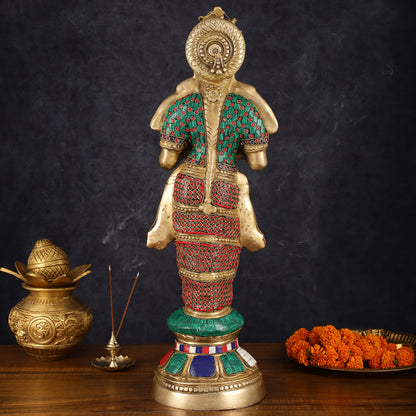 Brass Deep Lakshmi Pavaai Villaku with Intricate Stonework, 23" Height, 10 kgs