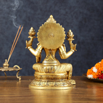 Brass Superfine Goddess Lakshmi Statue – 10.5" Height, Finely Detailed