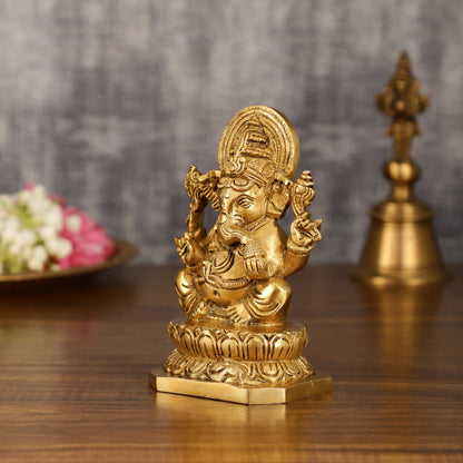 Brass Ganesha and Lakshmi Statues | 6 Inch