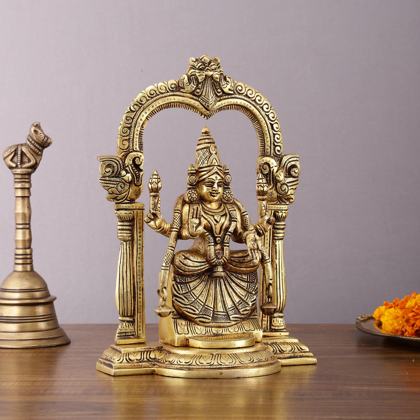 Brass Padmavati Thayar Lakshmi Statue with Thiruvachi Arch - 11 inch