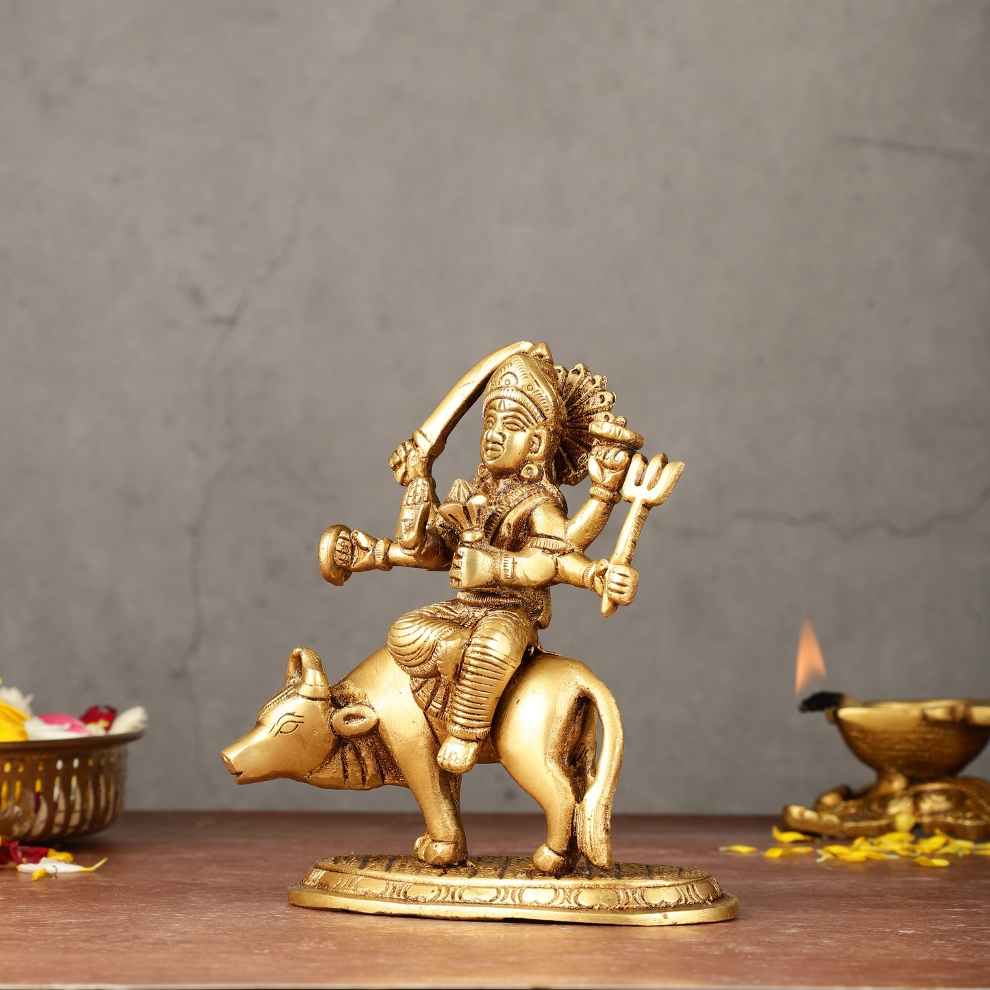 Pure Brass Umiya Mata Idol - 5.5" durga on cow