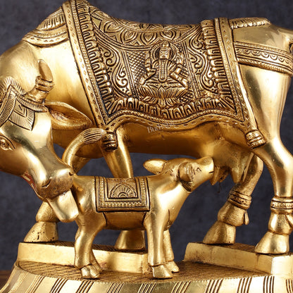 Pure Brass Superfine Kamdhenu Cow with Calf - 10"