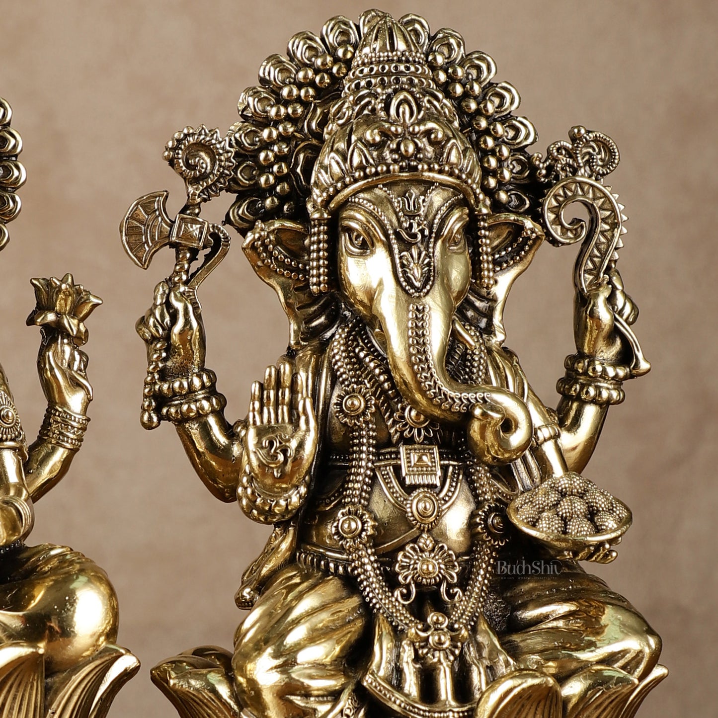 Exquisite Brass Ganesh Lakshmi Idol Pair | 8 Inch