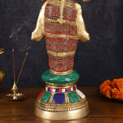 Brass Deep Lakshmi Pavaai Villaku with Intricate Stonework, 23" Height, 10 kgs