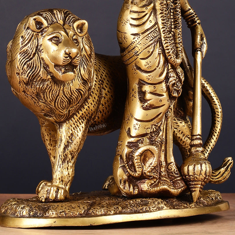 Brass Standing Durga Lion Right Armed Idol - 10.5"