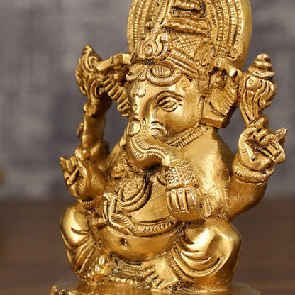 Brass Ganesha and Lakshmi Statues | 6 Inch