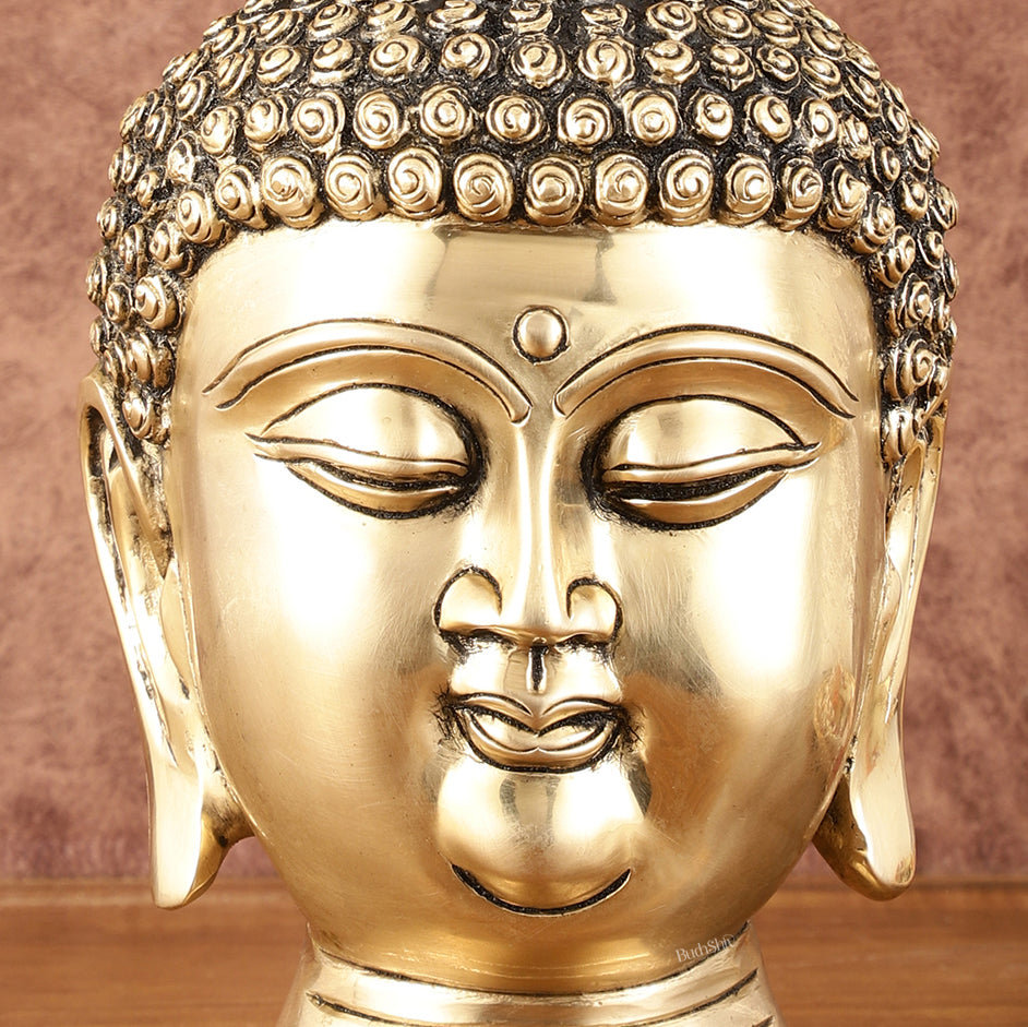 Pure Brass Unique Buddha Head Statue with Mani - 9"