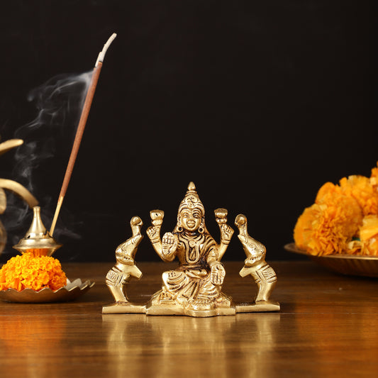 Brass Superfine Gajalakshmi Idol - 3" Divine Sculpture