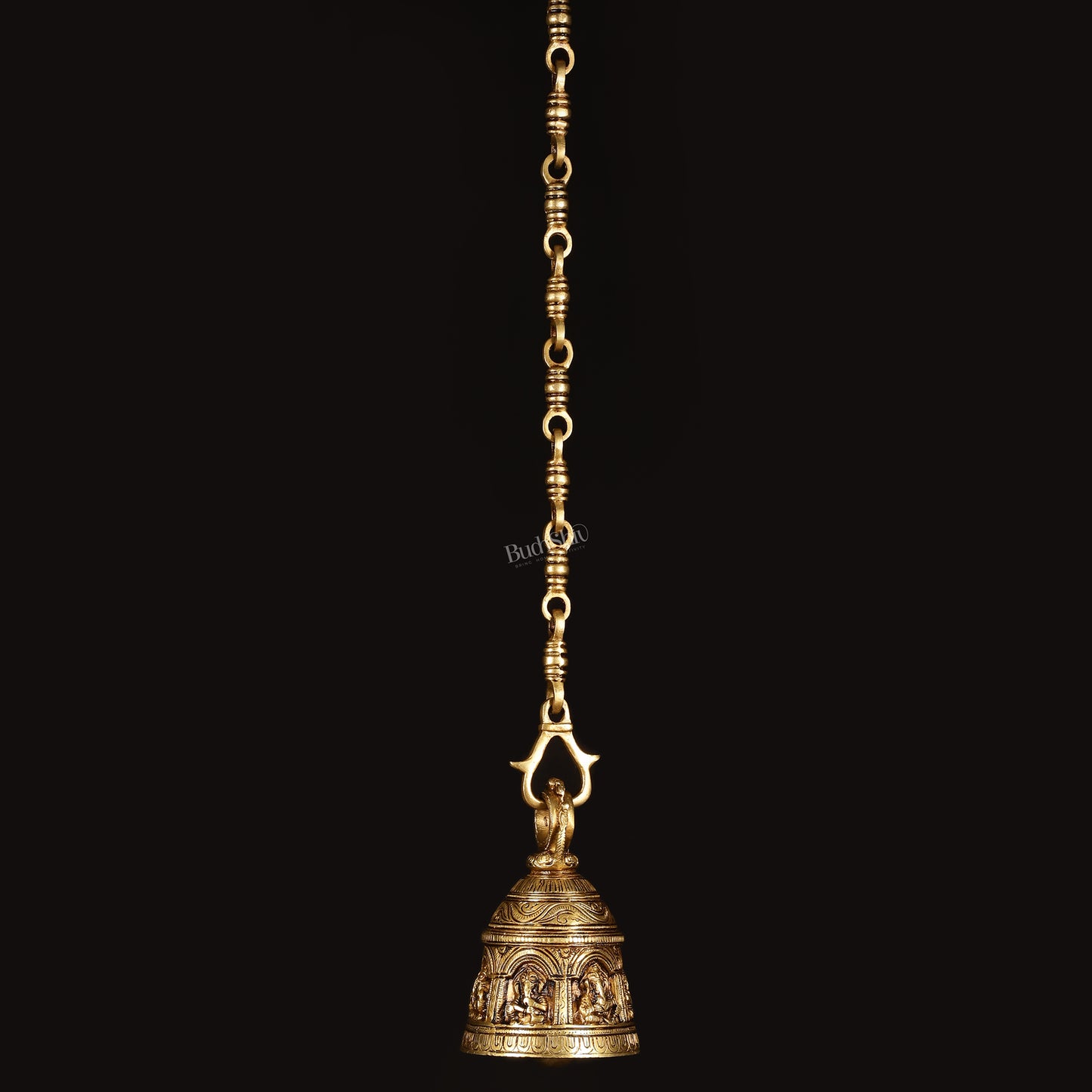 Brass Engraved Ganesha as Musicians Hanging Temple Bell