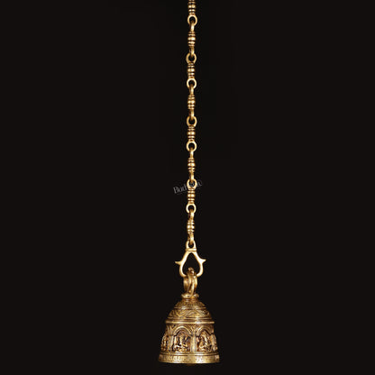 Brass Engraved Ganesha as Musicians Hanging Temple Bell