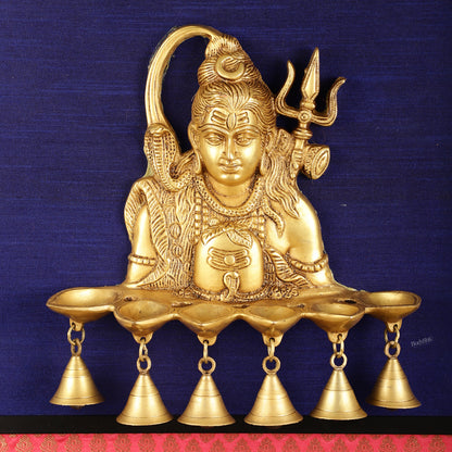 Brass Lord Shiva Diya on Wooden Frame with Premium Fabric | 19 Inch Wall Hanging